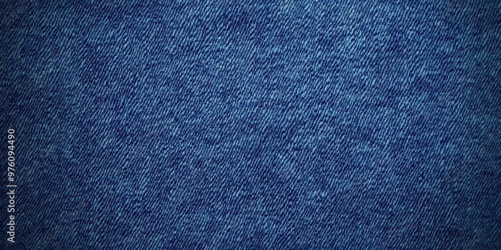 Poster blue denim fabric texture with diagonal weaving patterns and soft lighting, creating a classic and r