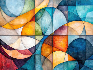 Fototapeta premium Geometric shapes and lines overlapping in a complex yet harmonious abstract pattern