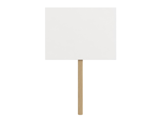 Blank sign on wooden stick isolated on white background.  PNG transparent.