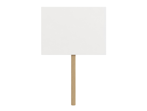 Blank sign on wooden stick isolated on white background.  PNG transparent.