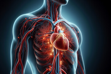 Human heart in a schematic section. Circulatory cardiovascular system.