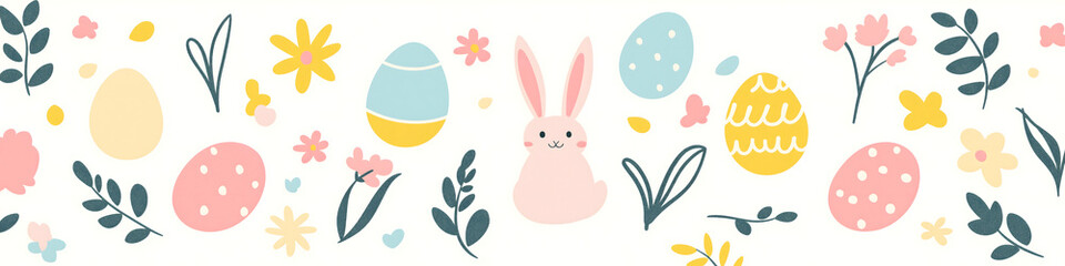 Obraz premium Easter 2D Vector Pattern elements Easter theme featuring repeating elements like Easter eggs bunnies flowers and baskets