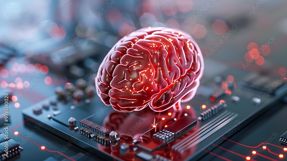 Aufkleber a brain-like circuit board pulses with life, symbolizing artificial intelligence at the forefront of