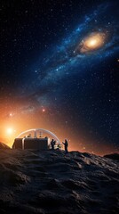 A stunning view of a futuristic lunar base under a vibrant galaxy, showcasing exploration and the beauty of space.