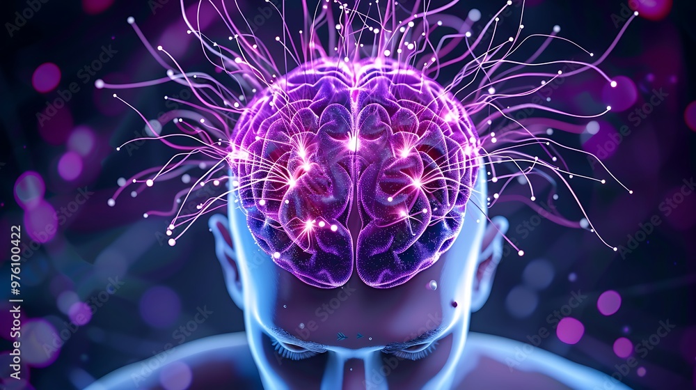 Poster a glowing neural network connects a human brain, a visual representation of abstract intelligence.