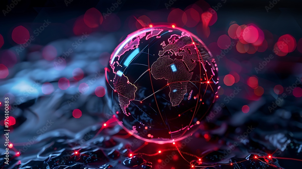 Aufkleber red lights trace a global network, connecting the world in an intricate web of data.
