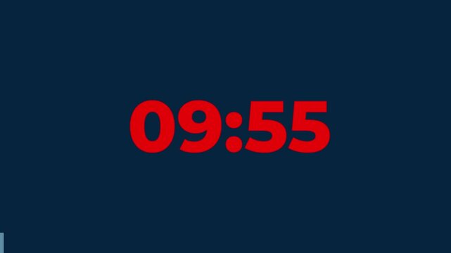 10 Minutes Countdown Timer, Red numbers on Blue background		
