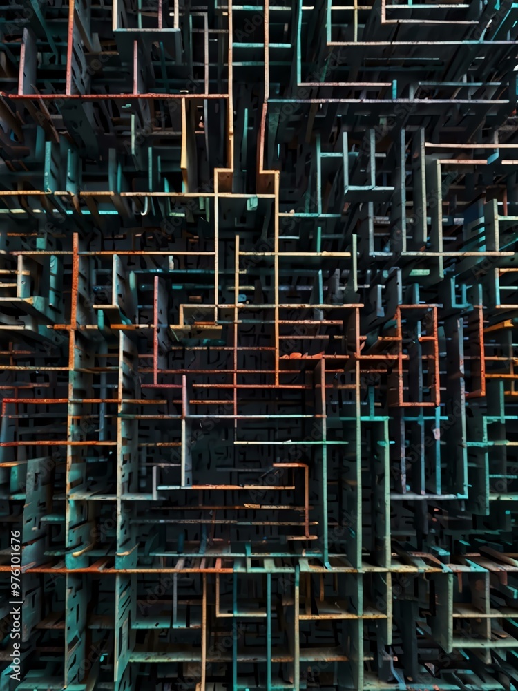 Poster generative maze abstract lines art.