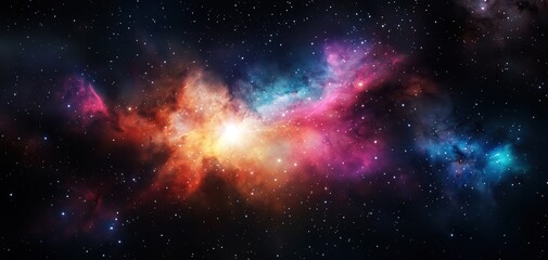 Fototapeta premium Stunning cosmic view featuring colorful nebulae and stars against a dark background, perfect for space enthusiasts and designs.