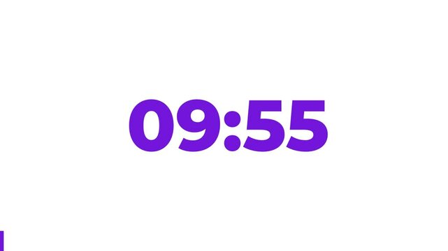 10 Minutes Countdown Timer, Purple numbers on White background	
