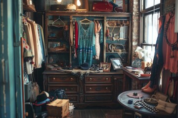 Obraz premium A girl's love for vintage fashion leads her to discover a hidden antique shop filled with treasures from bygone eras