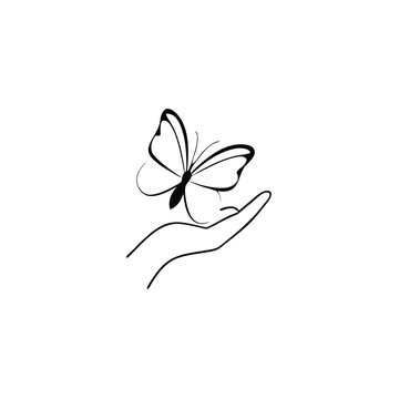 recommend clip art: Hand With Butterfly line art , white background,
