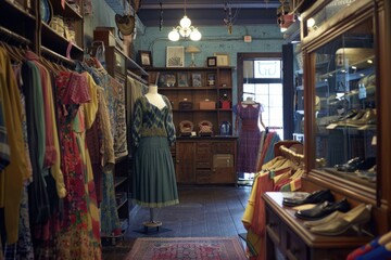 Obraz premium A girl's shopping spree turns into a mystery-solving adventure when she uncovers a hidden message in a vintage dress, leading her to a secret society and a world of intrigue
