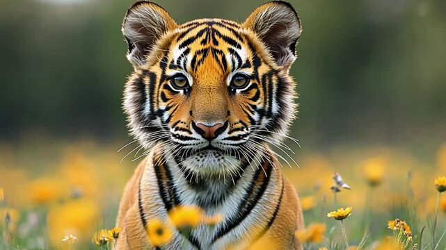 a tiger in flowering grass footage