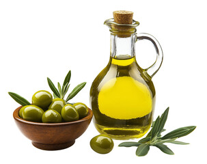 Olive Oil with Olives in a Bottle Isolated on Transparent Background