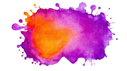 Obraz premium Purple and orange watercolor splash art featuring vibrant colors and an abstract splatter design. Isolated on transparent background, png.