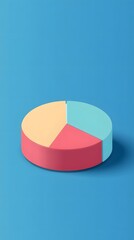Obraz premium D Pie Chart with Yellow Red and Blue Segments on Blue Background