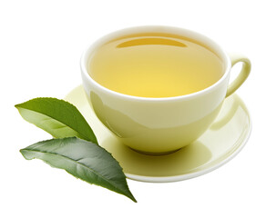 Cup of Green Tea With Leaf Isolated on Transparent Background