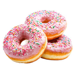 Group of pink donuts isolate on transparent background