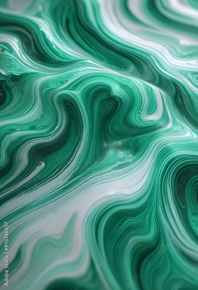 Sticker Textured malachite slab displaying swirling patterns of green and black, placed on a wooden surface to provide contrast and warmth to the image., navy blue, white and bold yellow color scheme, golden 