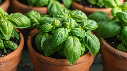 Fresh basil in pot on white background, closeup 