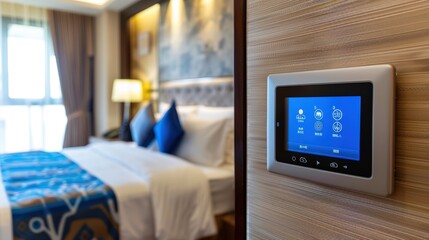 Modern Smart Thermostat in Luxury Hotel Room for Energy Efficiency and Comfort