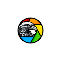 Eagle photography logo design 3d cartoon. Vector illustration