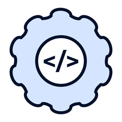 single gear icon featuring coding symbols on white background