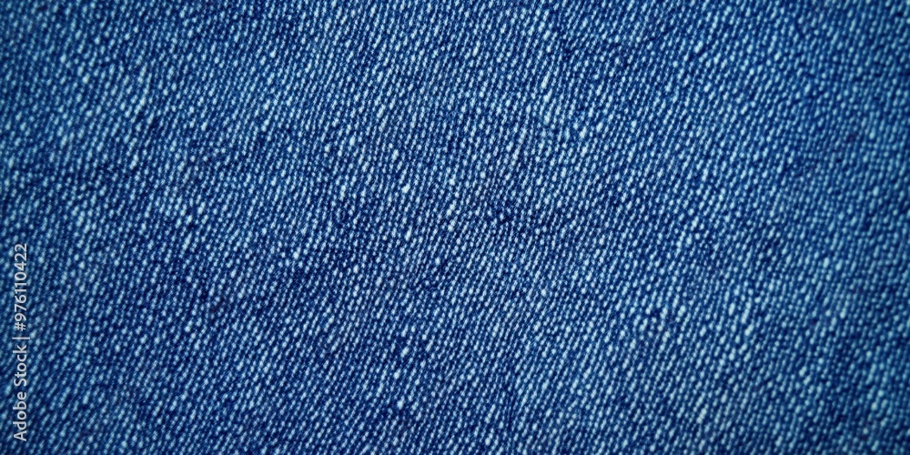 Poster blue denim fabric texture with diagonal weaving patterns and soft lighting, creating a classic and r
