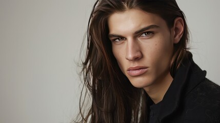 Fototapeta premium Portrait of a Young Man with Long Hair