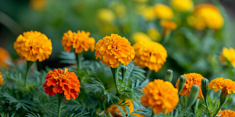 Vibrant Orange Marigolds Blooming in a Lush Garden