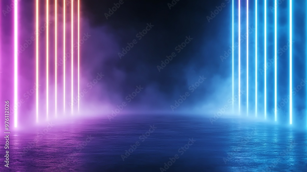 Aufkleber a vibrant scene featuring illuminated vertical lines in pink and blue, creating a futuristic atmosph