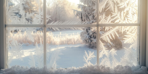Frosty Winter Wonderland SnowCovered Landscape Seen Through a Frosted Window