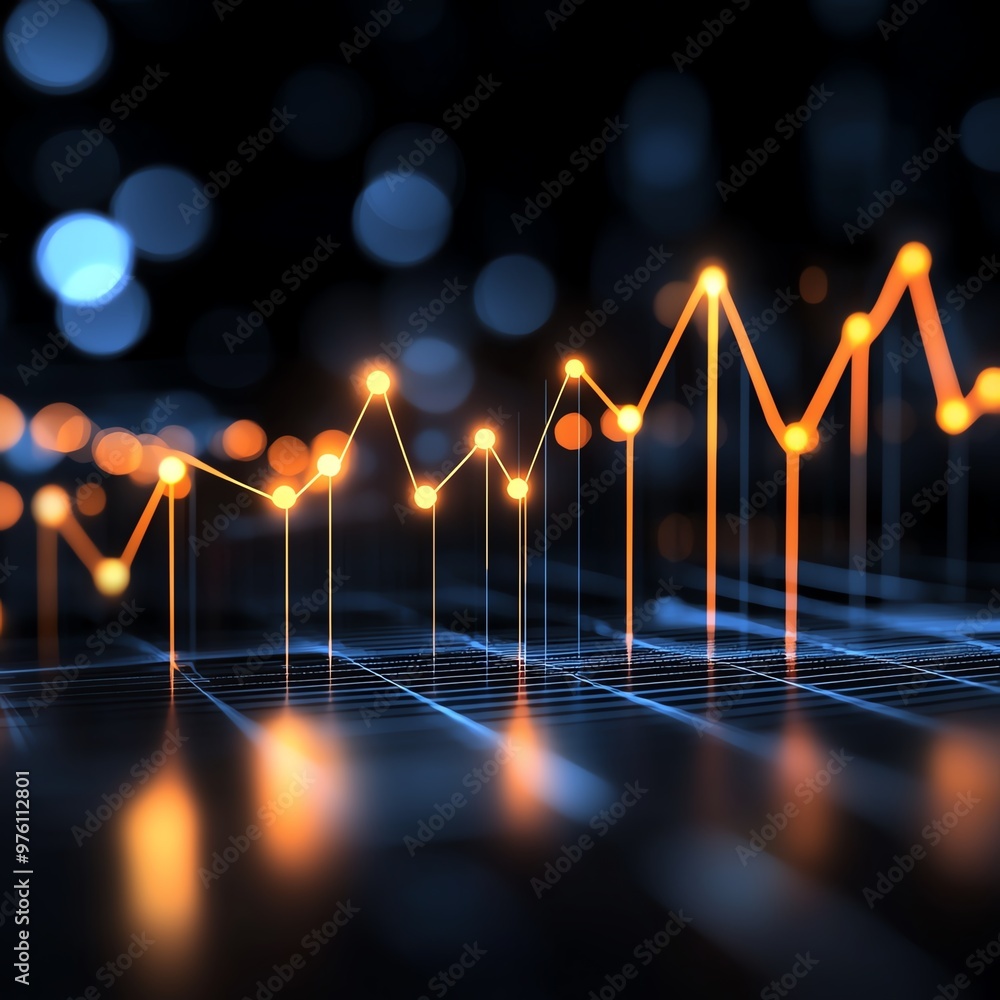 Poster abstract financial data visualization with glowing lines representing market trends and statistics i