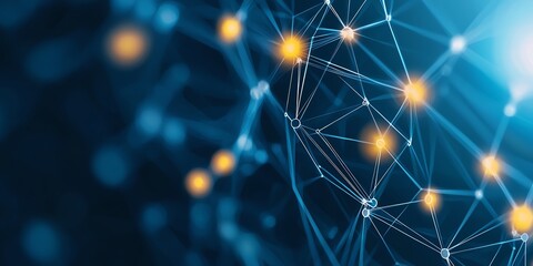Abstract network connection illustration showcasing digital technology and data flow with glowing elements in a dark background.