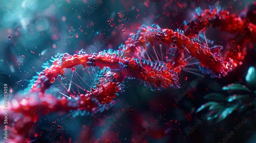 Poster abstract dna double helix: a 3d render of genetic code
