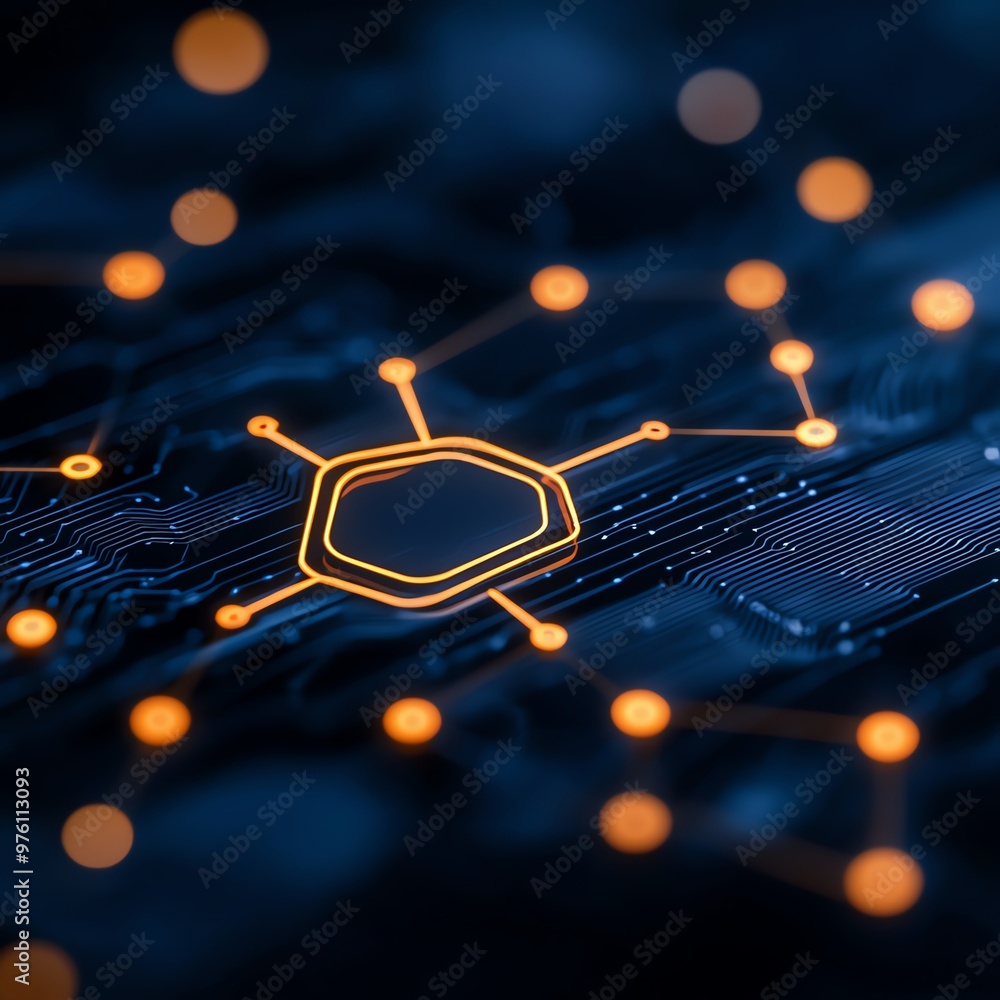 Poster abstract technology background with glowing nodes and connections, ideal for digital innovation and 
