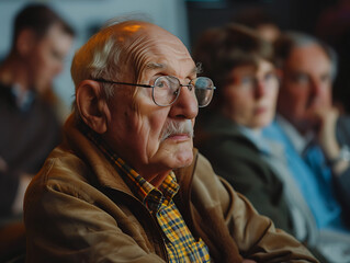 Fototapeta premium Mature Man Engaged in AI Technology Seminar, Exploring Applications of Artificial Intelligence