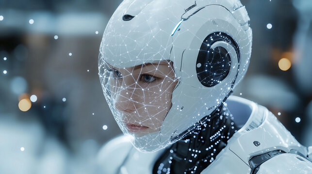 Female robot face, Artificial intelligence concept