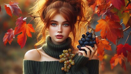 Frau mit Weintrauben