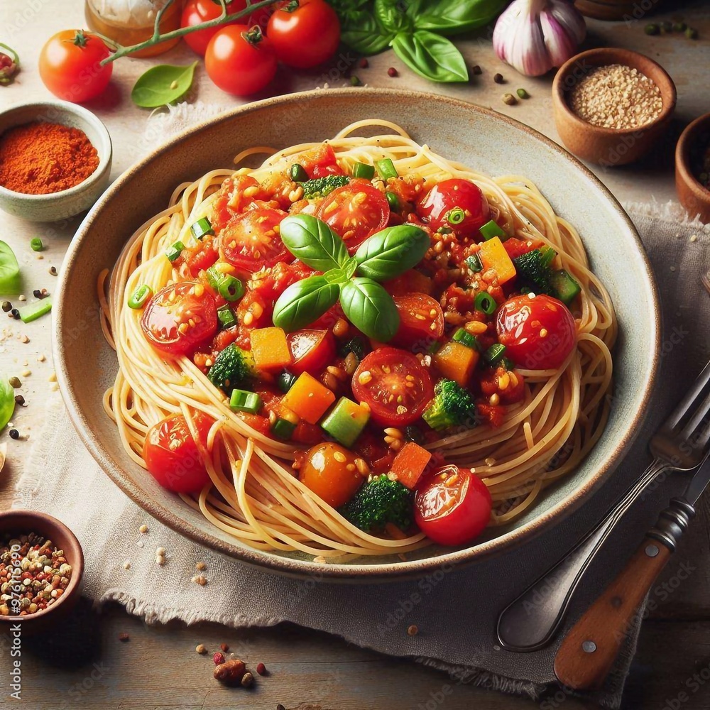 Poster Spagetti mit Gemüse