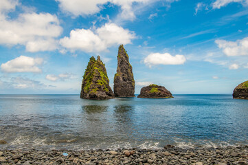 Baía de Alagoa on the island of Ilha das Flores, Azores, Portugal. Atlantic ocean coastline....