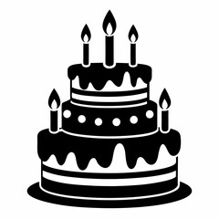 Birthday cake silhouette vector illustration on white background 