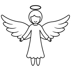 Elegant Line Art Christmas Angel with Halo and Outstretched Wings