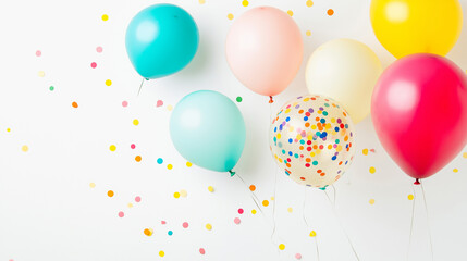 Colorful balloons and confetti floating in the air, symbolizing celebration and joy.