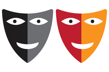 Theatrical masks vector icon set. Theater, theatre mask signs. Masquerade mask. Comedy and tragedy mask symbols.. Vector illustration