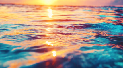 A tranquil scene of a sunset over the sea, with the water reflecting shades of orange, pink, and purple in the fading light.