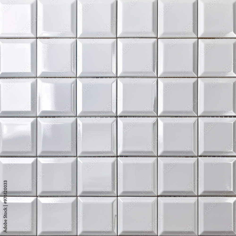 Poster white rectangular glossy tiles are forming a repetitive pattern on the wall