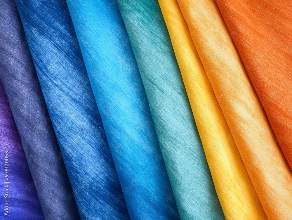 Poster vibrant rolls of fabric in various colors showcasing texture and depth, perfect for design projects 