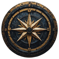 Antique compass rose with golden accents on a transparent background, perfect for navigation-themed designs.
